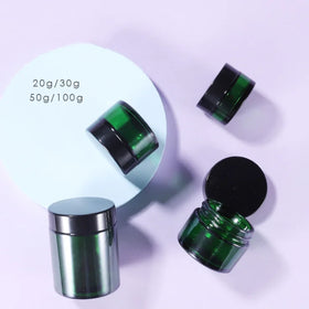 Hot Sale Gold Foil Stamping Cosmetic Packaging 50g 100g Green Daily Facial Care Glass Cosmetic Jars Cream Glass Jar