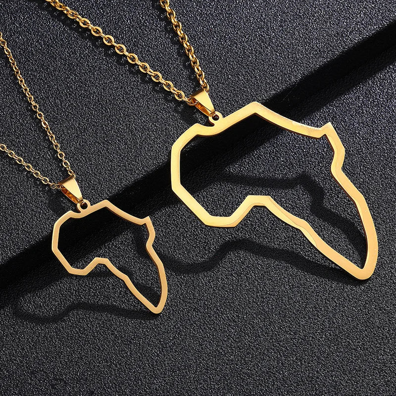Fashion Stainless Steel African Map Necklace Hot Selling Africa Map Necklace Gold Plated Men Women Necklace Jewelry