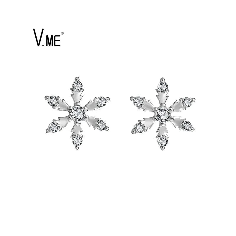Wholesale Winter Minimalist Girls Women Fine Jewelry Sterling Silver Stud Earrings 925 Snowflake Stud Earrings