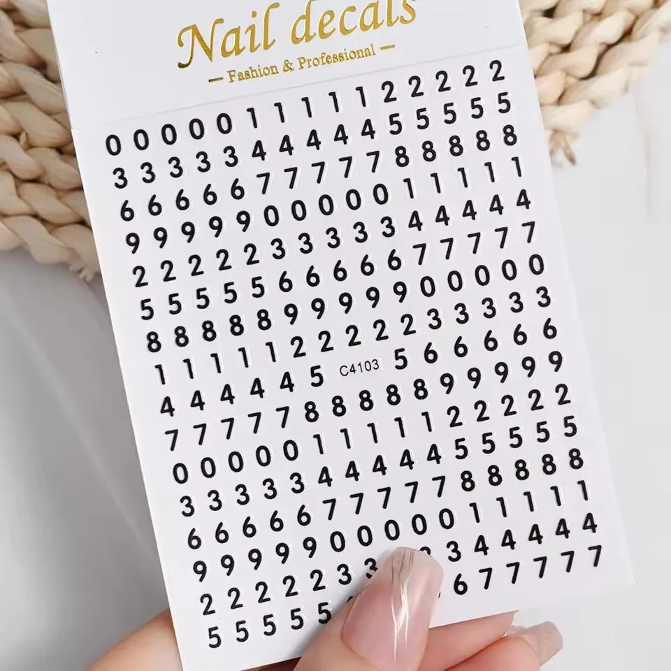 Black Number English Letter Design 3d Nail Sticker Self Adhesive Gold Silver Decal DIY Alphabet Nail Slider Manicure Accessories
