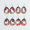 Geometric Lively Bunny Hollow Earrings Wooden Print Flower Easter Jewelry Egg Cute Rabbit Wood Drop Earrings for Women Girls