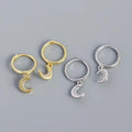 Wholesale Boho 925 Silver Diamond Earrings Gold Plated Crescent Moon Dangle Hoop Cute for Parties Anniversaries Hypoallergenic