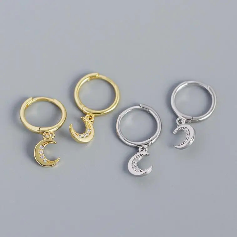 Wholesale Boho 925 Silver Diamond Earrings Gold Plated Crescent Moon Dangle Hoop Cute for Parties Anniversaries Hypoallergenic