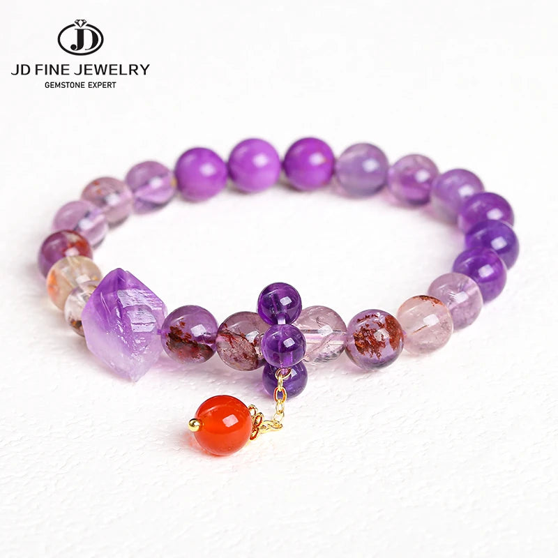 JD GEMS Chinese Dragon Loong Year Copper Alloy South Red Super Seven Crystal Lucky Beaded Women's Party Nine Purple Bracelet