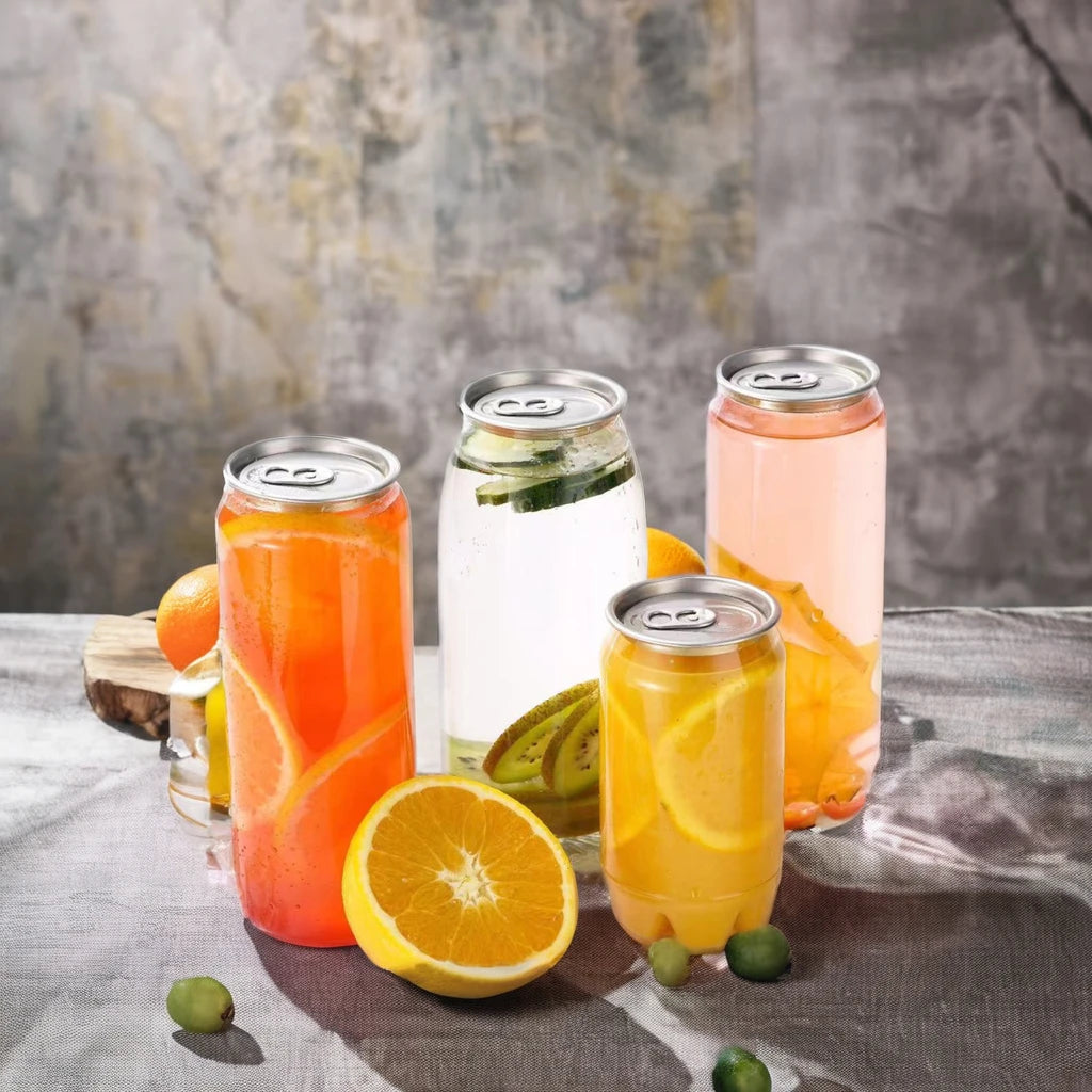 Hot-Sale Custom Transparent PET Straight Tube Beverage Plastic Can 250ml 500ml Zip-Top for Soda Champagne Honey Water Bottle