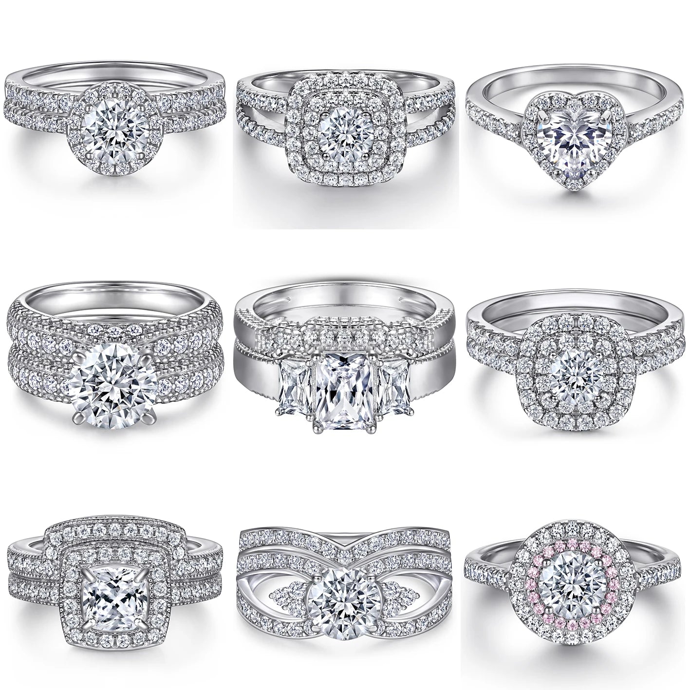 Engagement Rings White Gold Plated Heart Pear Cut Moissanite Diamond Zircon 925 Sterling Silver Rings Wedding Ring