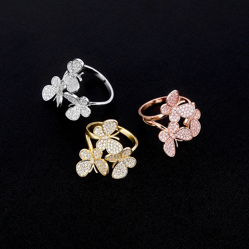 Women Girls Adjustable CZ Cubic Zircon Butterfly Rings Jewelry Wedding Ring Butterfly Open Ring