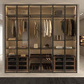 Wish Modern Extendable Walk-in Closet Wardrobe with Glass Doors LED Lights Black Bedroom Furniture Clothes Storage