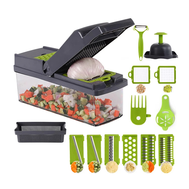 Wholesale Multifunctional 15 in 1 Onion Silk Dicing Cutter Shredded Potato Silk Scraper Manual Vegetable Chopper
