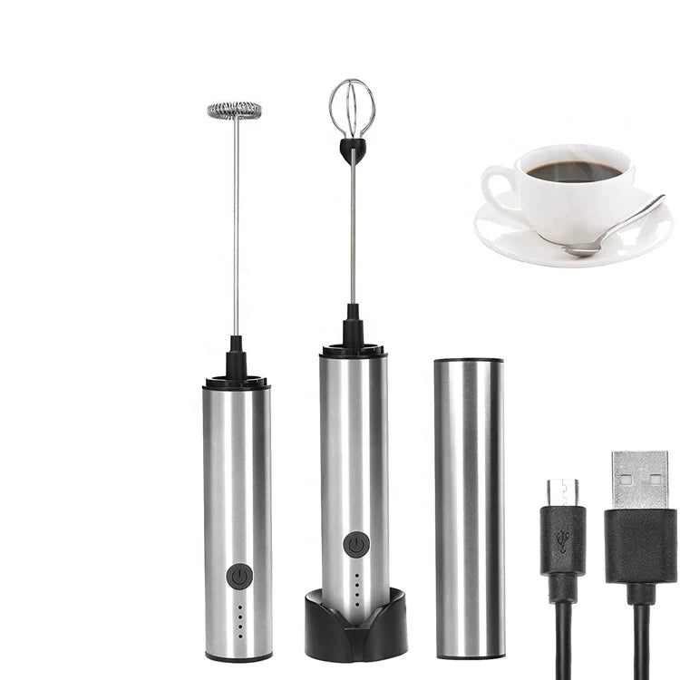 Portable Travel Frother Electric Milk Foamer for Latte Cappuccino Hot Chocolate Drink Mixer with Mini Whisks and USB Base