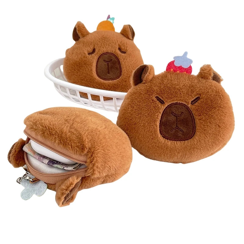 Cute Capybara Bag Plush Zipper Coin Purse Keychain Wallet Capybara Plush Keychain Display Bag Case Pendant Backpack Makeup Bag