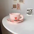 Solhui Romantic Tulip Ceramic Coffee Mug Set French Afternoon Tea Cup with Saucer