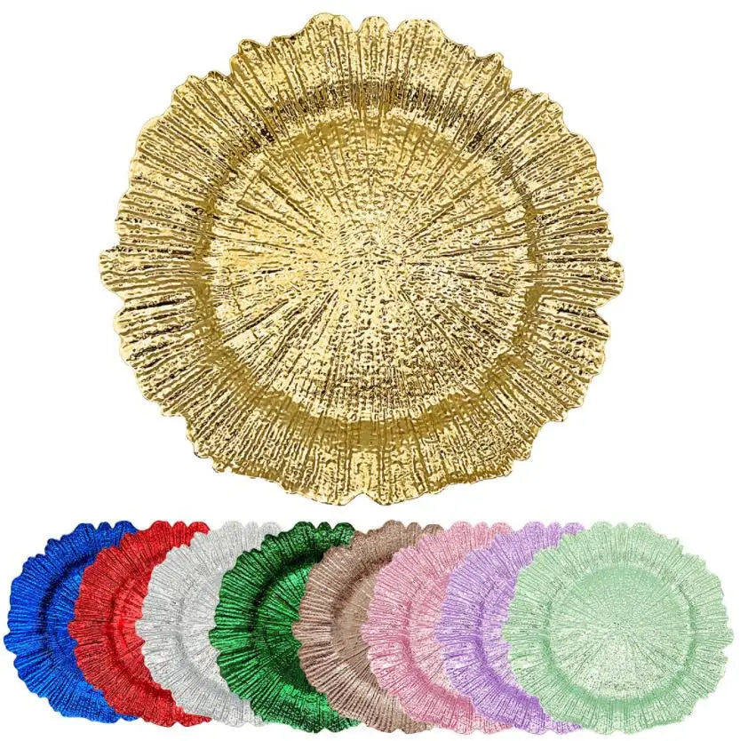 Wholesale 13inch Reusable Plastic Silver Gold Reef Charger Plate Wedding Event Party Table Decoration Charger Plates