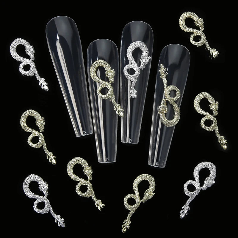 10PCS New Year 3D Alloy Chinese Style the Year of the Dragon Nail Decoration Press on Nail Parts Chinese Dragon Nail Art Charms
