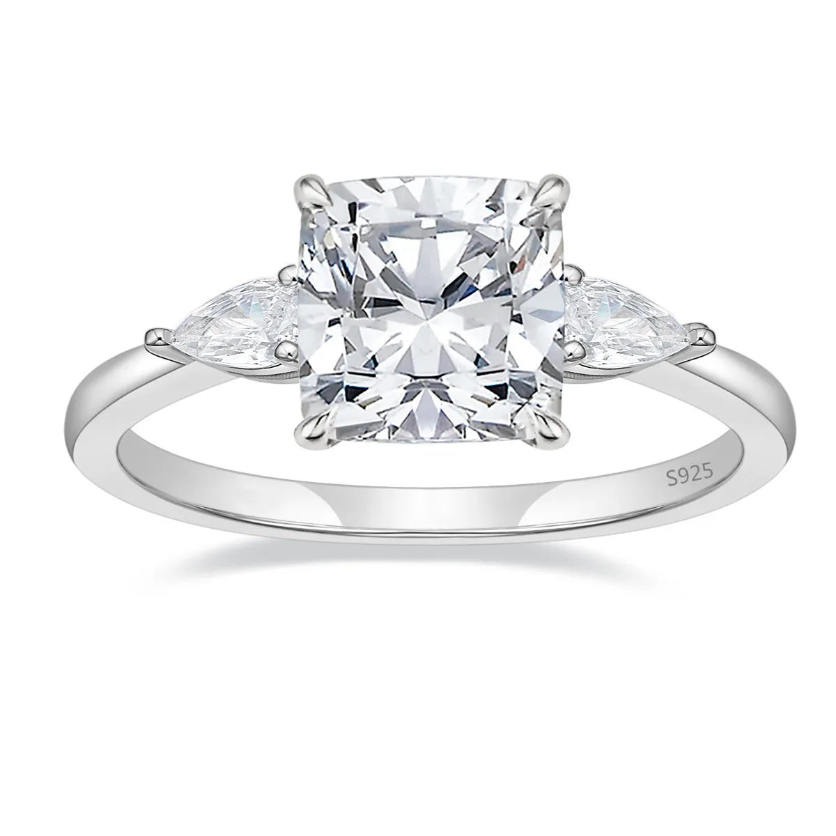 OAHLAN 3CT 925 Sterling Silver Engagement Rings 3-Stone Princess Square Cut Cubic Zirconia CZ Wedding Bands for Women Size 3-11