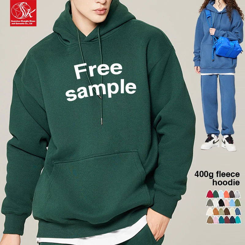 SK Men's Hoodie Sweatshirt 400g Autumn-Winter Thickened Fleeced Long Polyester/Cotton Trendy Puff Top Pocket Trendy Brand