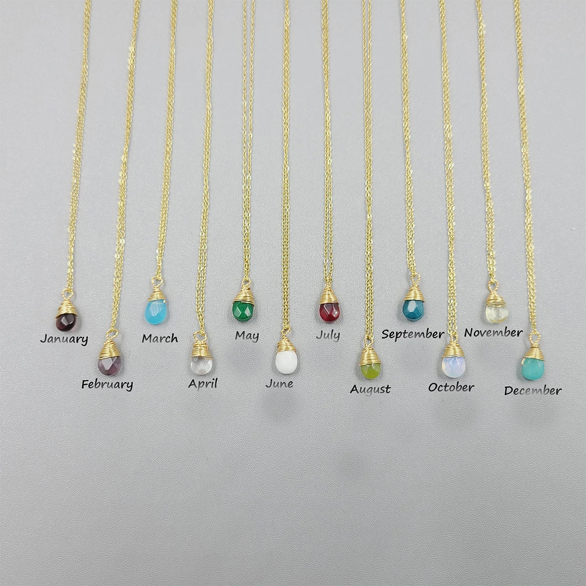 Boho Water Drop Crystal Wire Wrapped Gemstone Necklace Natural Stone Birthstone Necklace Stainless Steel Jewelry
