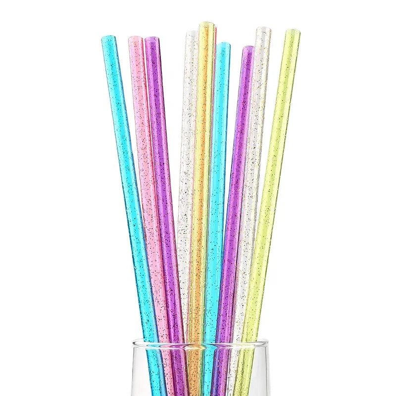 Reusable Plastic Glitter Drinking Straw BPA-free PETG Purple Glitter Straw Eco-friendly Hard Plastic Sparkle Drinking Straw
