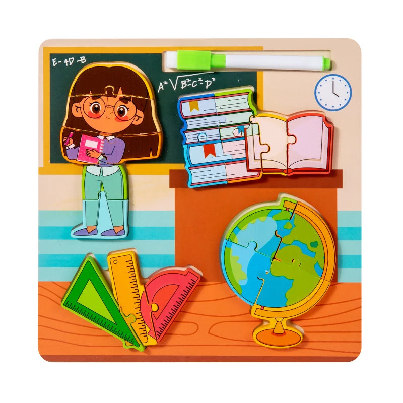 Cpc Ce Wooden 3D Jigsaw Puzzle Character Occupational Cognition Buckle Jigsaw Puzzle Children'S Educational Toys
