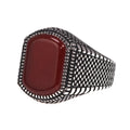 Natural Agate Red and Green Stone 925 Sterling Silver Men Turkish Rings in Stock
