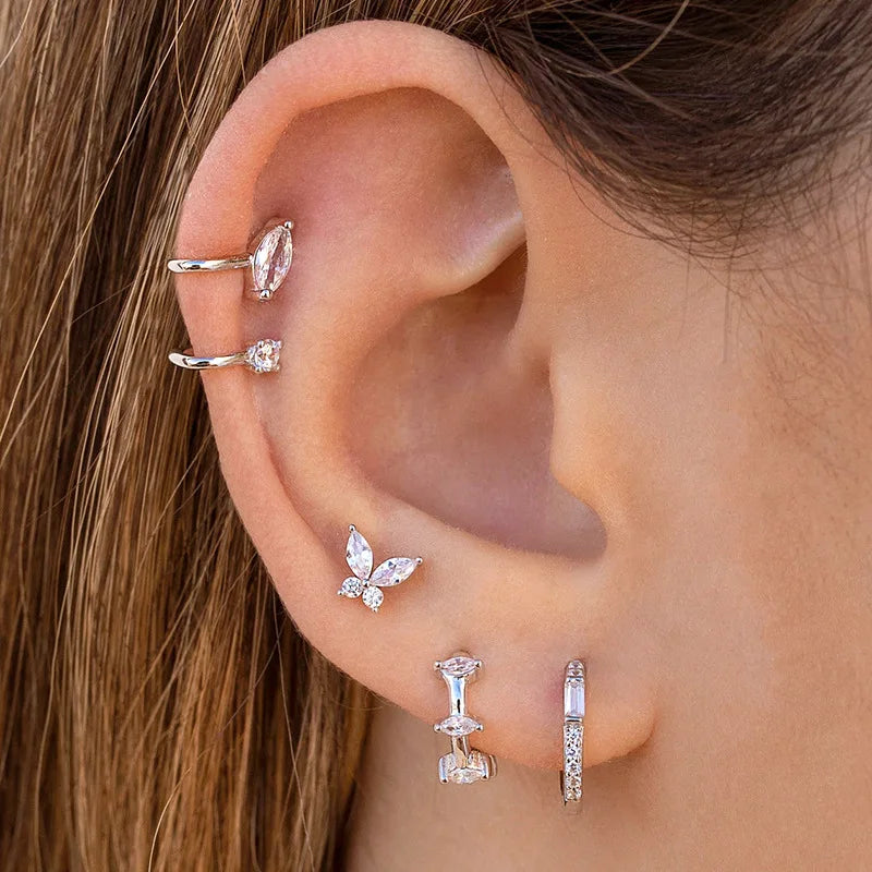 Jachon Wholesale S925 Silver Dainty Butterfly Stud Earrings for Women 18k Gold Zircon Earring Set for Wedding Party