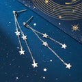 Small Star Pendant Statement Long Tassel Chain 925 Sterling Silver Dangle Drop Earrings Fashion Jewelry for Women