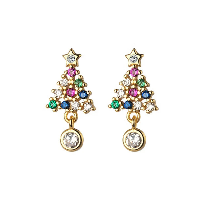 G7742 Christmas Earrings 925 Silver Jewelry Christmas Tree Earrings for Women Gold Plated Stud Earring Fashion Gift Jewelry