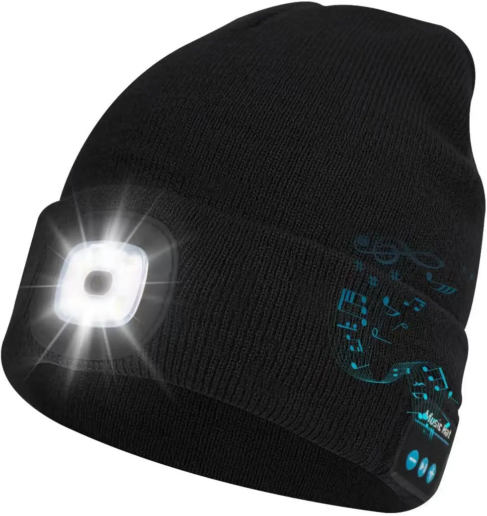 Bluetooth Beanie With Light Musical Knit Hat With Headphones and Built-in Speaker Mic