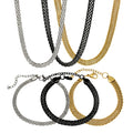 4mm 6mm 8mm Stainless Steel Weaved Chain Necklace Bracelet Set 18K Gold Plated Mesh Chain Bracelet Necklace Jewelry Set for Lady