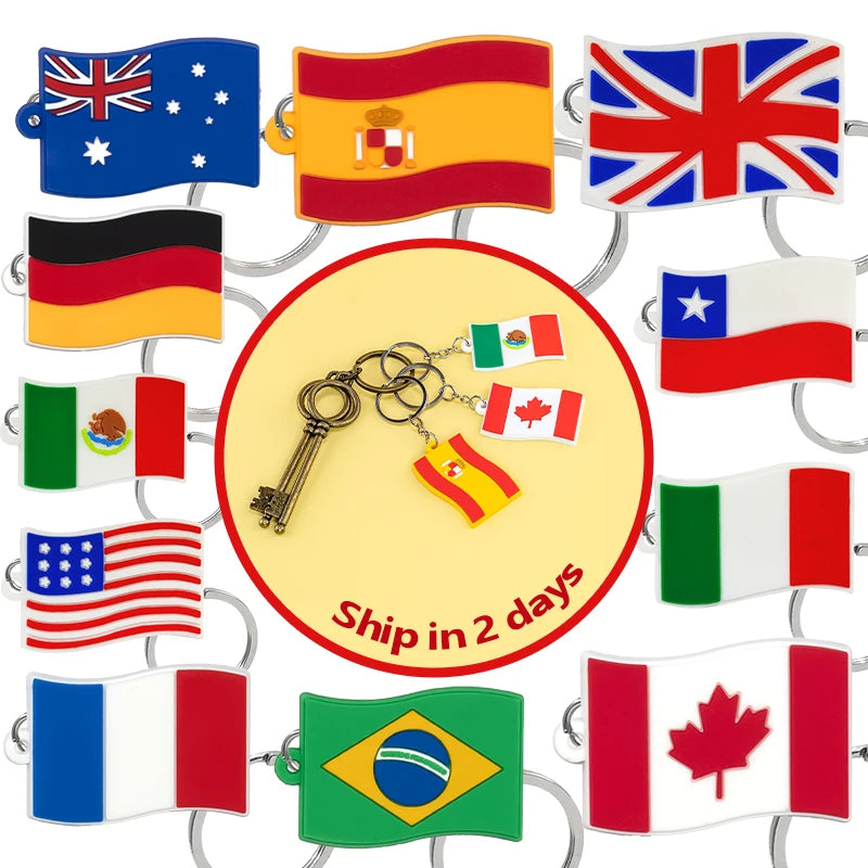 Promotions Custom National Flag PVC Keychains Set Trendy Souvenir Gifts Accessories Colorful Country Charms for Travel Lovers