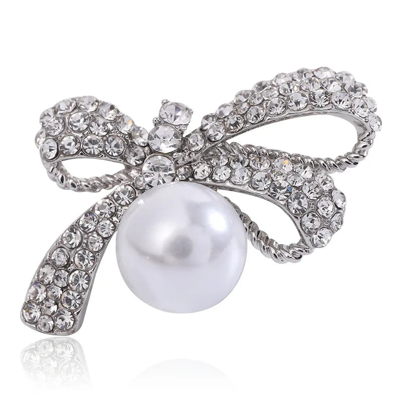 Wholesale Jewelry Accessories Alloy Pearl Hijab Pins Rhinestone Bow Brooches for Wedding Party & Gifts for Women & Children
