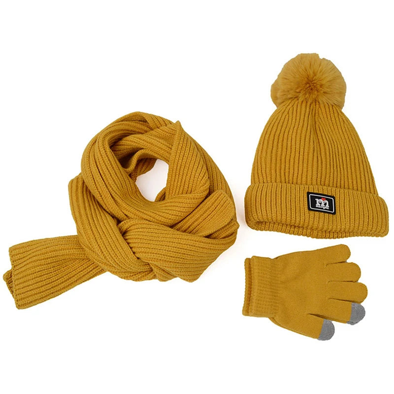 Soft Luxury Warm Embroidered Long Acrylic Custom Knitted Winter Beanie Hats with Scarf Gloves and Hat Set