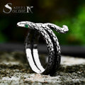 SS8-1103R 316L Stainless Steel New Creative Design Snake Ring Green Eyes for Men Women Retro Punk Biker Jewelry Wholesale