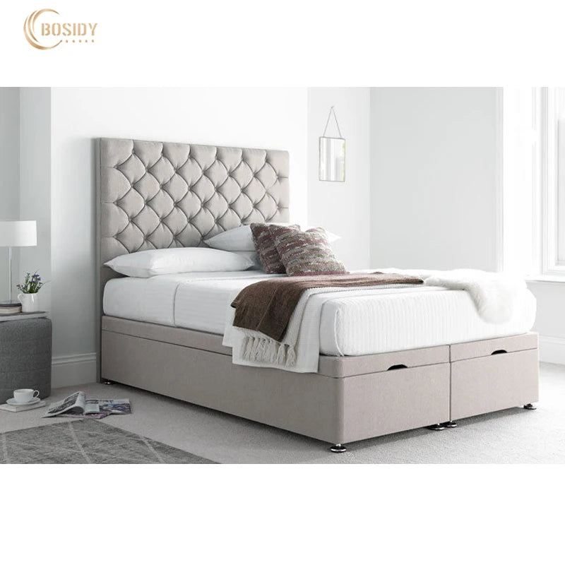 Chesterfield Tufted Design Hotel Bedroom Furniture Fabric Headboard Double Queen king Size Bed Frame
