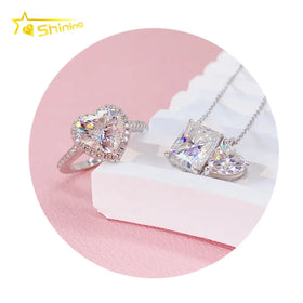 Luxury Fine Jewelry Gold Plated Pendant Necklace with Ring Heart Cut Shape Diamond Moissanite Jewelry Set for Women