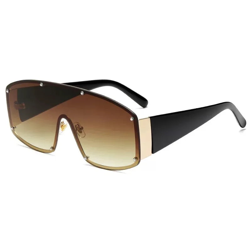 Luxury Black Gradient Acetate Sunglasses for Women Men Oversize Shield Frame with UV400 Lenses Gold Alloy Vintage Sun Glasses