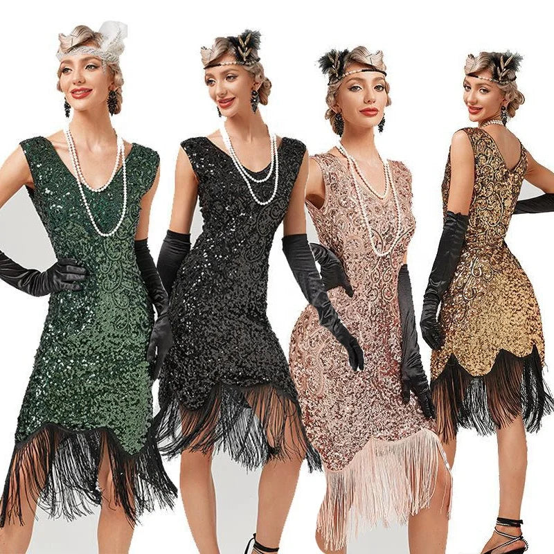 New Arrivals Women's 1920s 30S Sequin Fringed Beaded Flapper Gatsby Cocktail Dress Wedding Formal Party Dresses