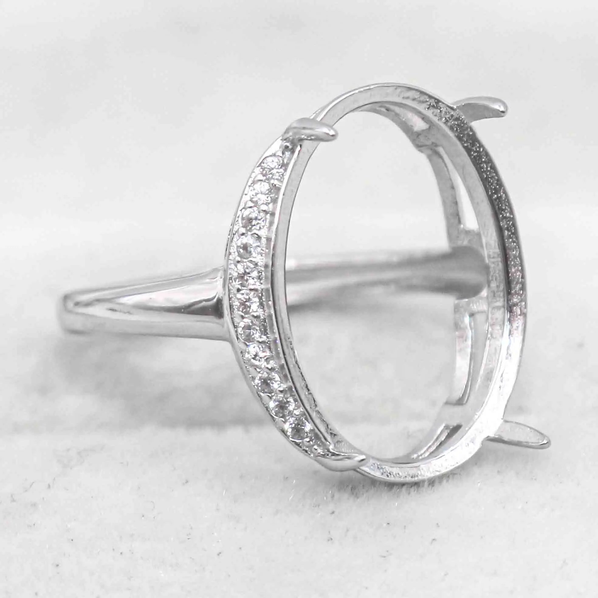 Sterling Silver 13*18mm Semi Mount Ring Empty Frame Blank Support Claws Setting S925 Base Holder Without Center Stone for Inlay