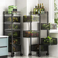 Modern Tall Thin Metal Bedside Cabinet with 4 Wooden Drawers Standing Type Floor Storage for Sundries