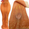 Wholesale Burnt Orange Luxury 3D Embroidery Heavy Beaded African Lace Fabric Sequin French Tulle Bridal Lace Fabric for Party