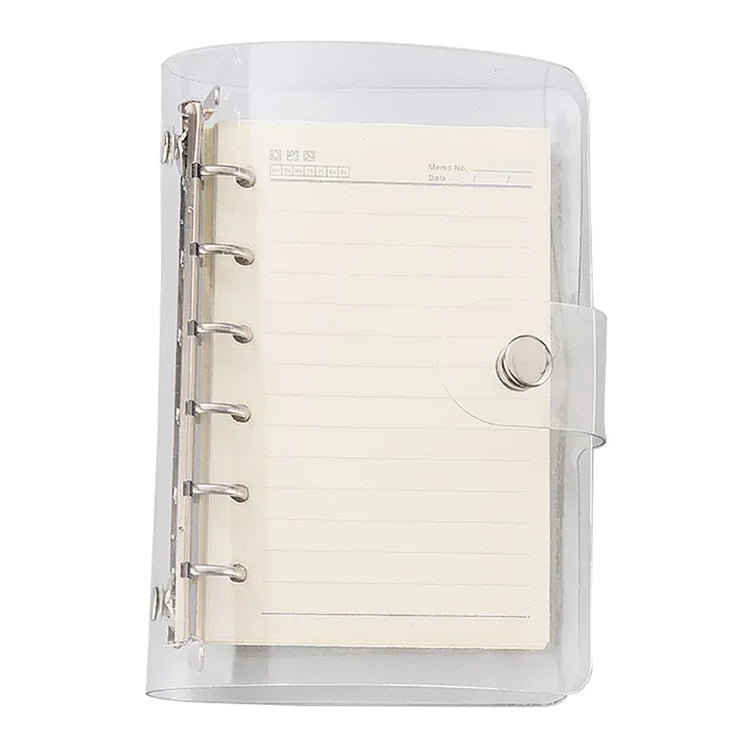 Custom JMZ Brand School Office A6 6 Ring Clip File Binder Cover Soft PVC Weekly Diary Planner Snap Button Transparent Filing