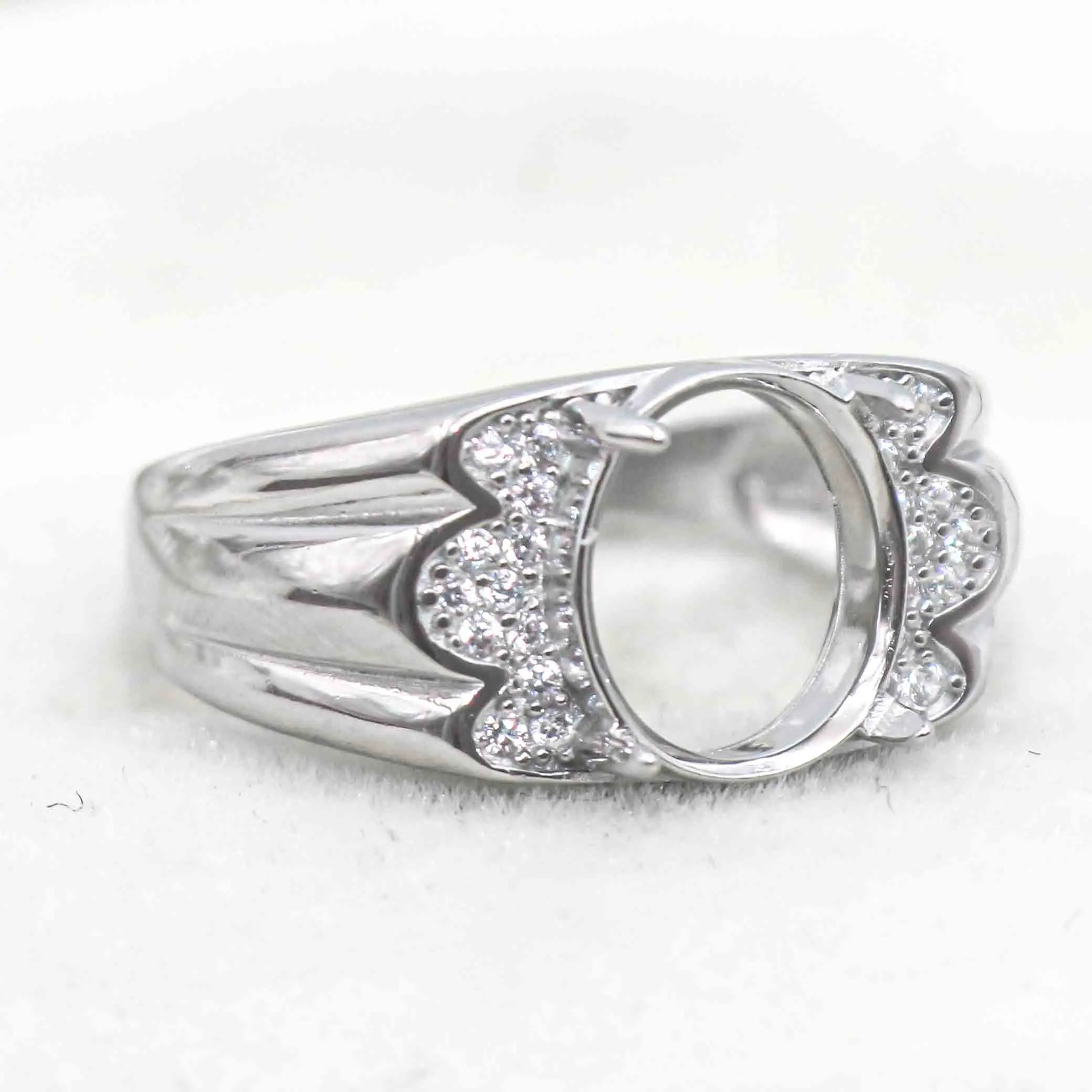Sterling Silver 9*10mm Semi Mount Men's Ring Frame Empty Blank Claw Setting S925 Base Holder Without Center Stone for DIY Inlay