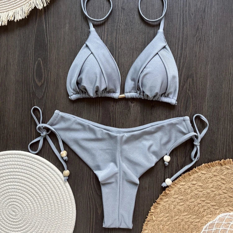 Customized Solid Color Swimsuit Triangle Bandage Beach Bikini Sexy Brazilian Swimsuit