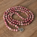 8mm Rhodonite Gemstone Necklace for Women Yoga Meditation Handmade Lotus Pendant Charm Japamala Beaded Necklace
