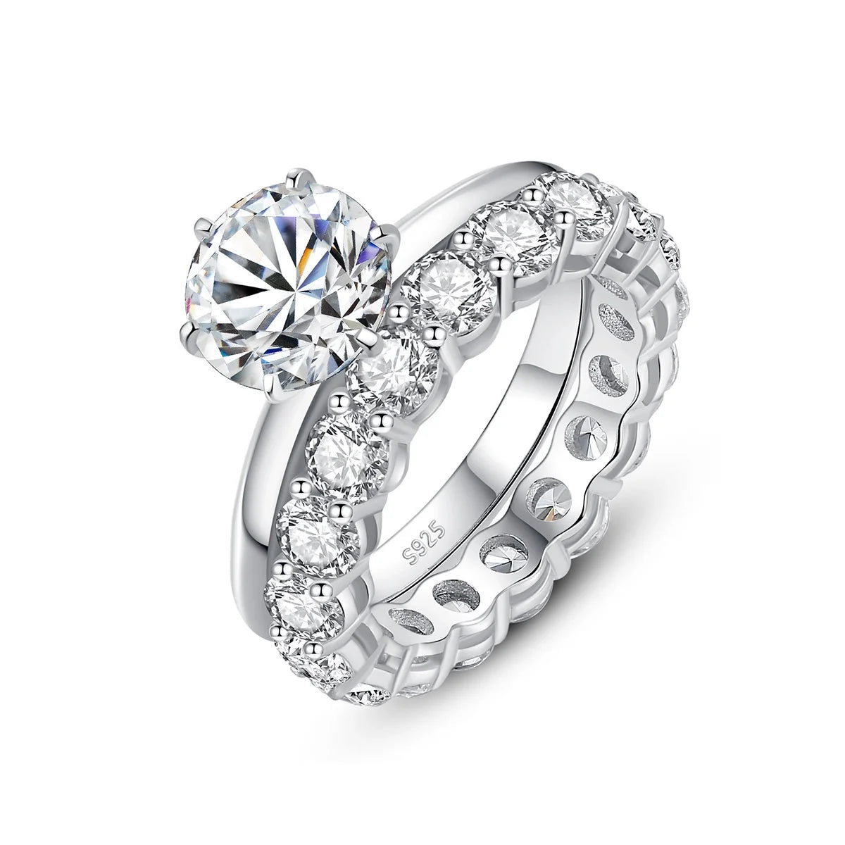 Silver 925 Original Total 3 Carat Brilliant Cut Diamond Test Past D Color Moissanite Wedding Ring Band Set Women Fine Jewelry