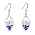 Fine Jewelry 925 Sterling Silver Enamel Wave Plated Beach Holiday Palm Tree Hook Earrings