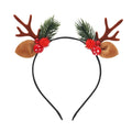 Pafu Christmas Hair Accessories Christmas Headband with Red Berries Pine Leaves Fuzzy Ears Christmas Reindeer Antlers Headband