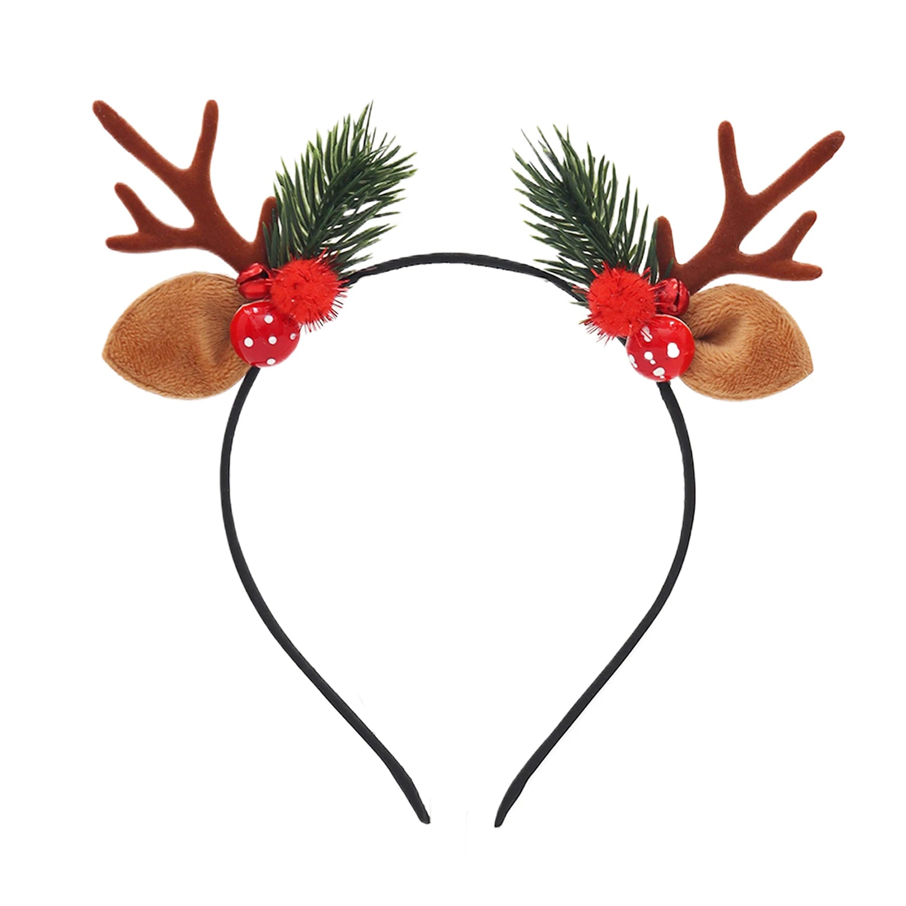 Pafu Christmas Hair Accessories Christmas Headband with Red Berries Pine Leaves Fuzzy Ears Christmas Reindeer Antlers Headband