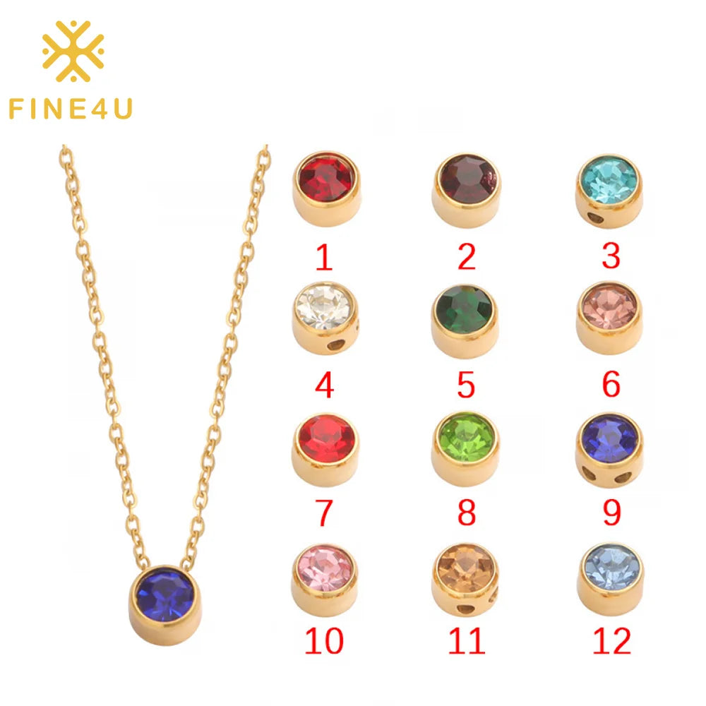 Non Tarnish Diy Fashion Women Jewelry Making Charm Gold Plated Stainless Steel Birthstone Pendant Necklace