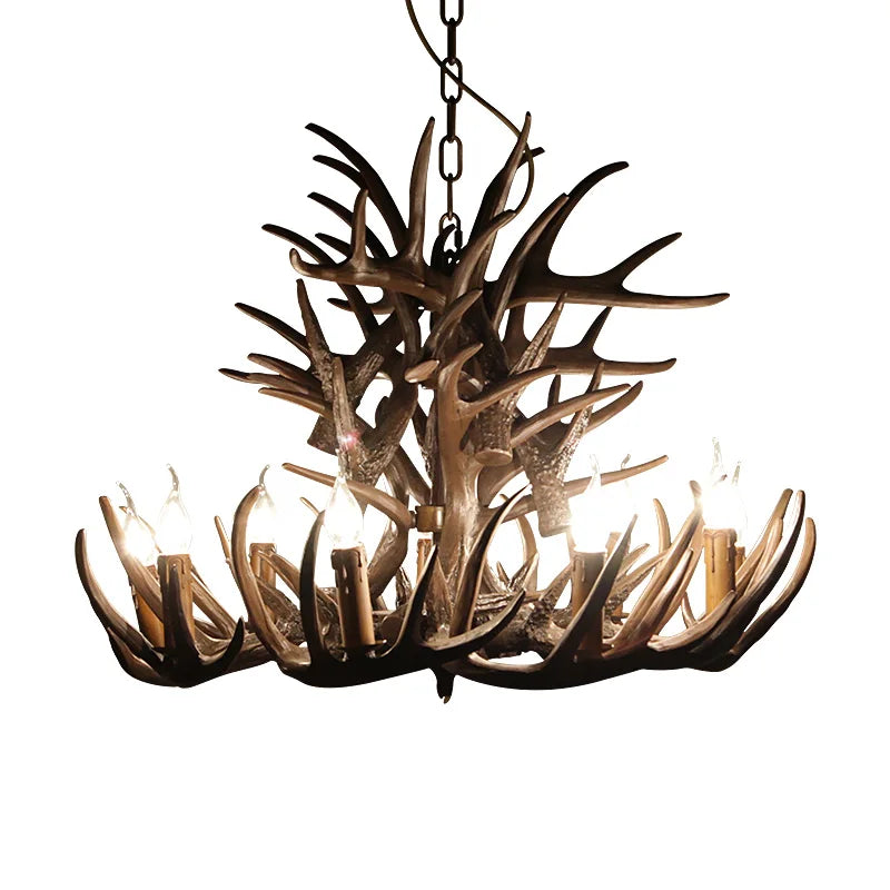Large Antique Deer Horn Pendant Light Resin Made Industrial Vintage Antler Chandelier for Villa Decor